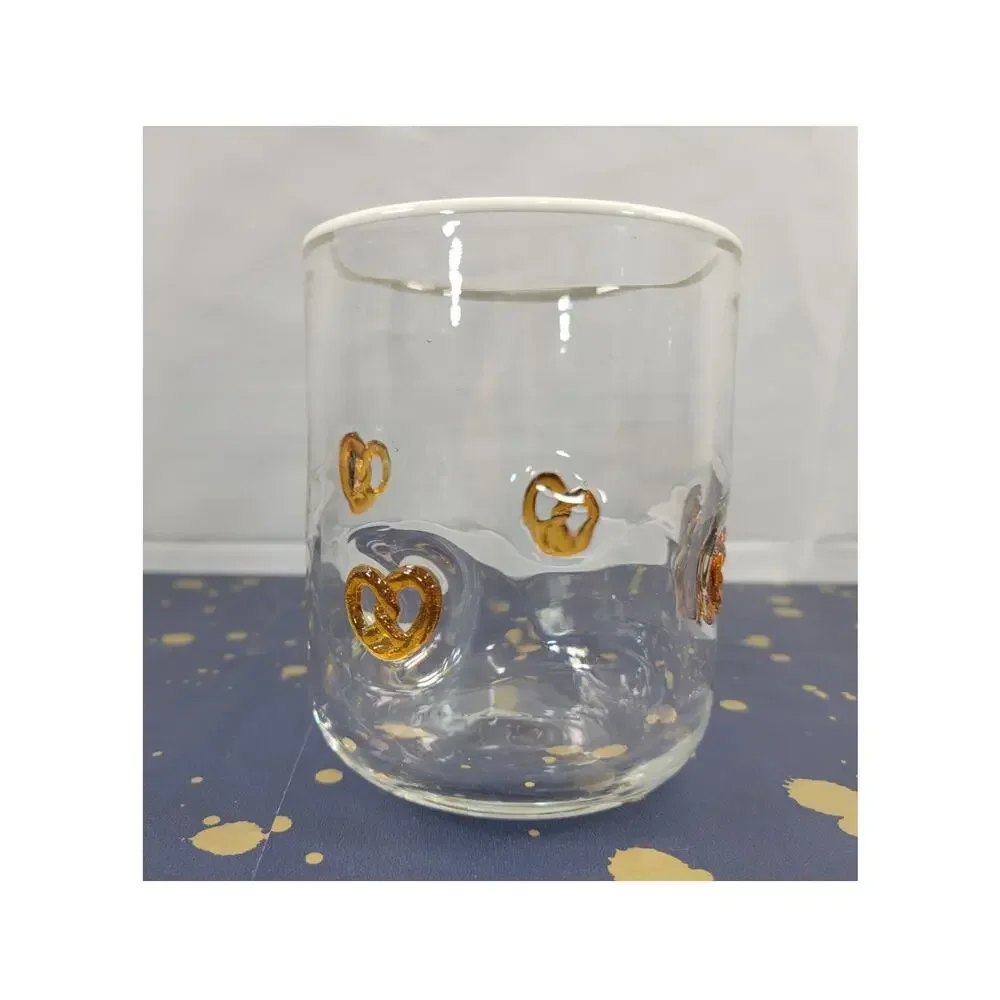 Anthropologie Pretzel Icon Whiskey Glass Juice with white rim